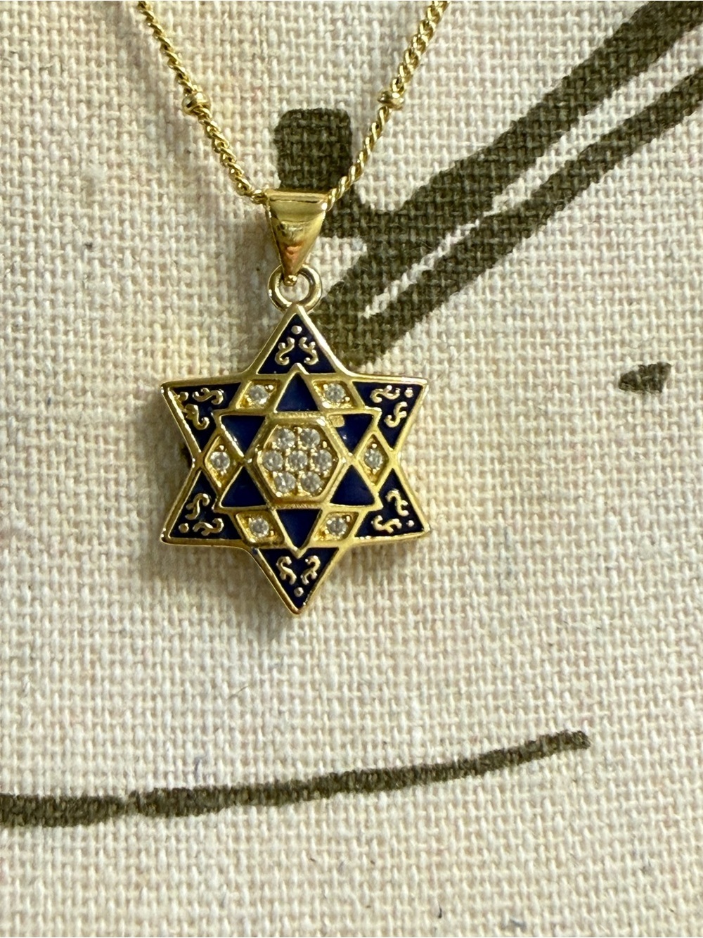 Gold and Blue Star of David Pendant Necklace